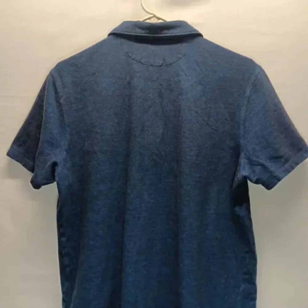 Banana Republic Pique Polo Men's Large Heathered Blue Front Pocket Top Shirt GUC
